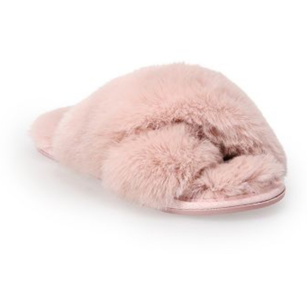 NWT LC Lauren Conrad Women's Faux Fur Slide Slippers Pink Size 7-8